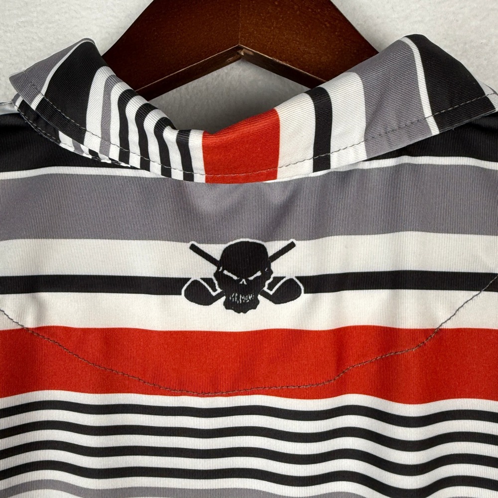 Tattoo Golf Mens L ProCool Performance Stripe Polo Shirt Chest Pocket Skull - Picture 5 of 11